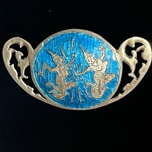 Vintage Siam Sterling Silver Brooch Blue Enamel